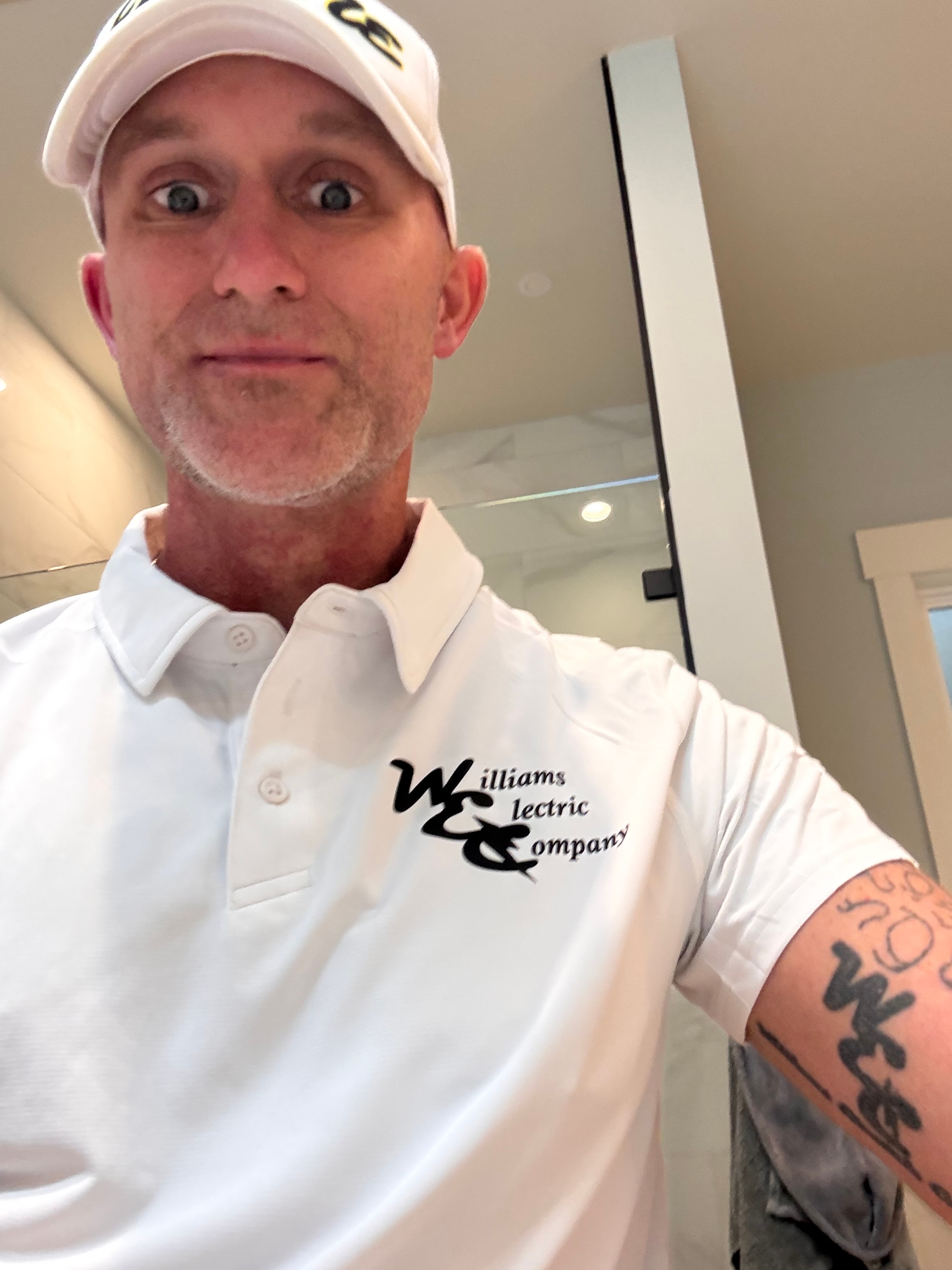 Williams Electric branded shirt — Powered By Christ In Me, John 15:5